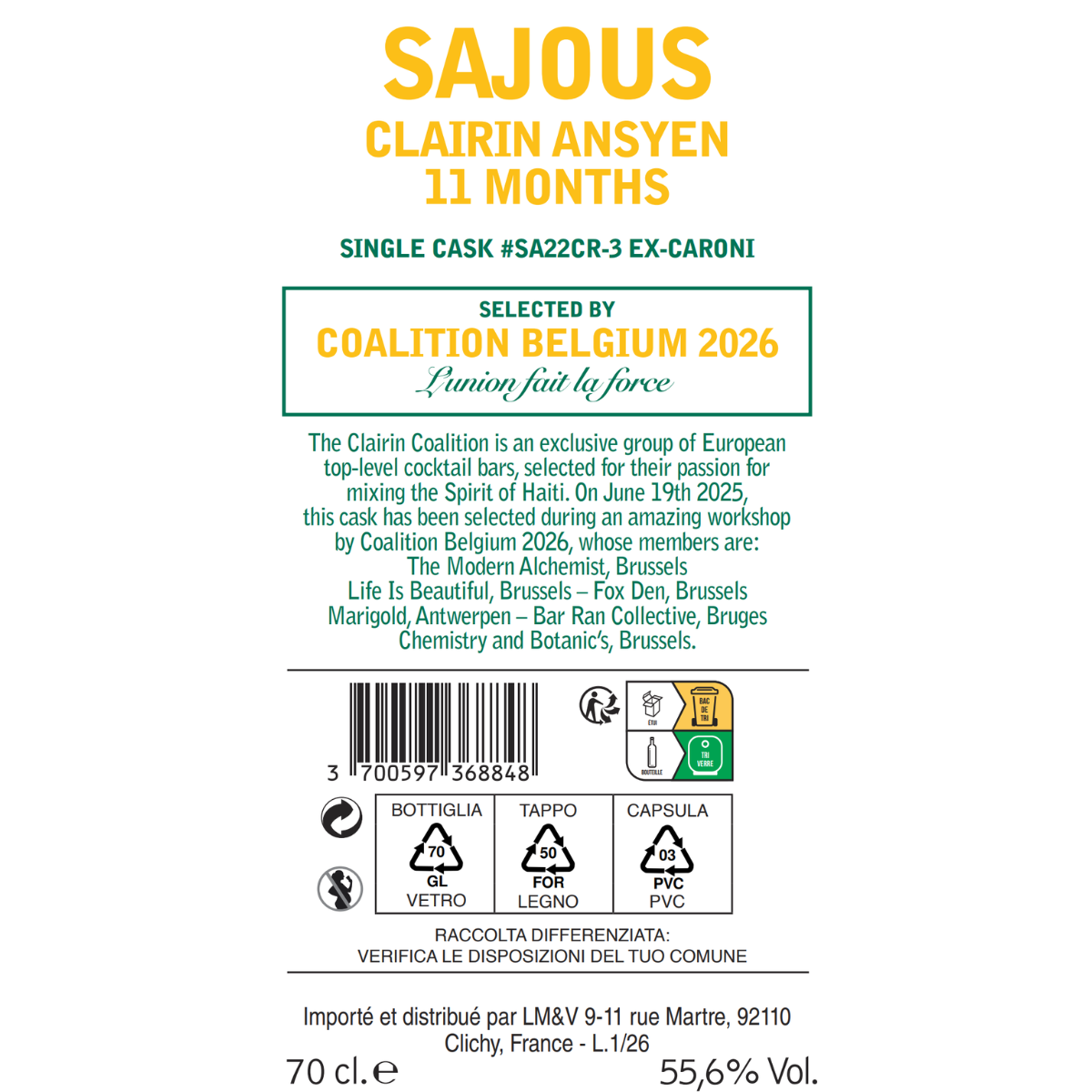 Clairin Sajous Ansyen 11 months Ex-Caroni 2 Clairin Sajous Ansyen 11 Months Ex-Caroni Back Label