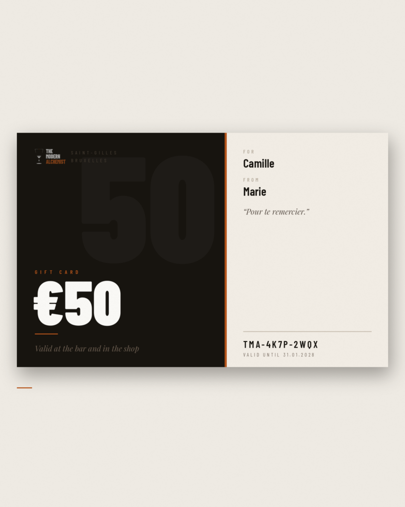 A digital gift card for The Modern Alchemist, worth €50